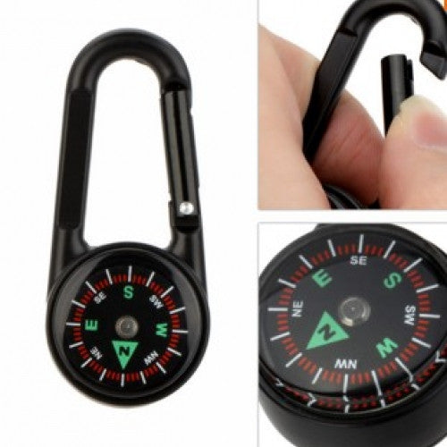 3 in 1 Double Sided Mini Compass Carabiner Thermometer Military Outdoor Hiking Climbing Metal Camping Equipment Compasses